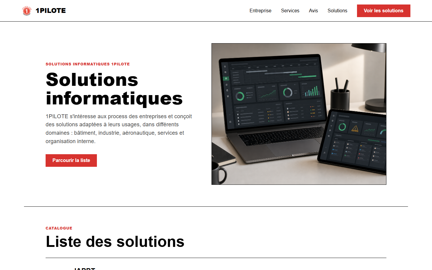Aperçu de la page solutions informatiques 1PILOTE