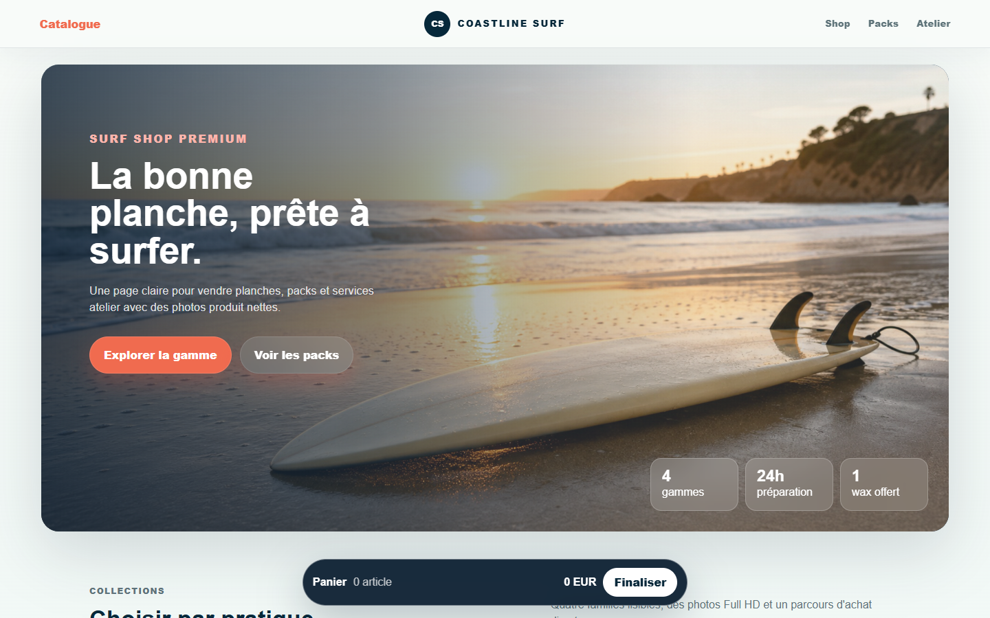 Aperçu du template e-commerce snowboard généré avec Canva