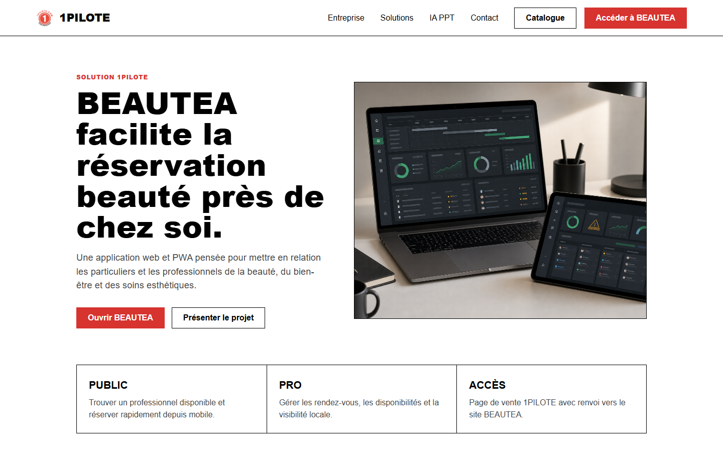 Aperçu de la landing page BEAUTEA