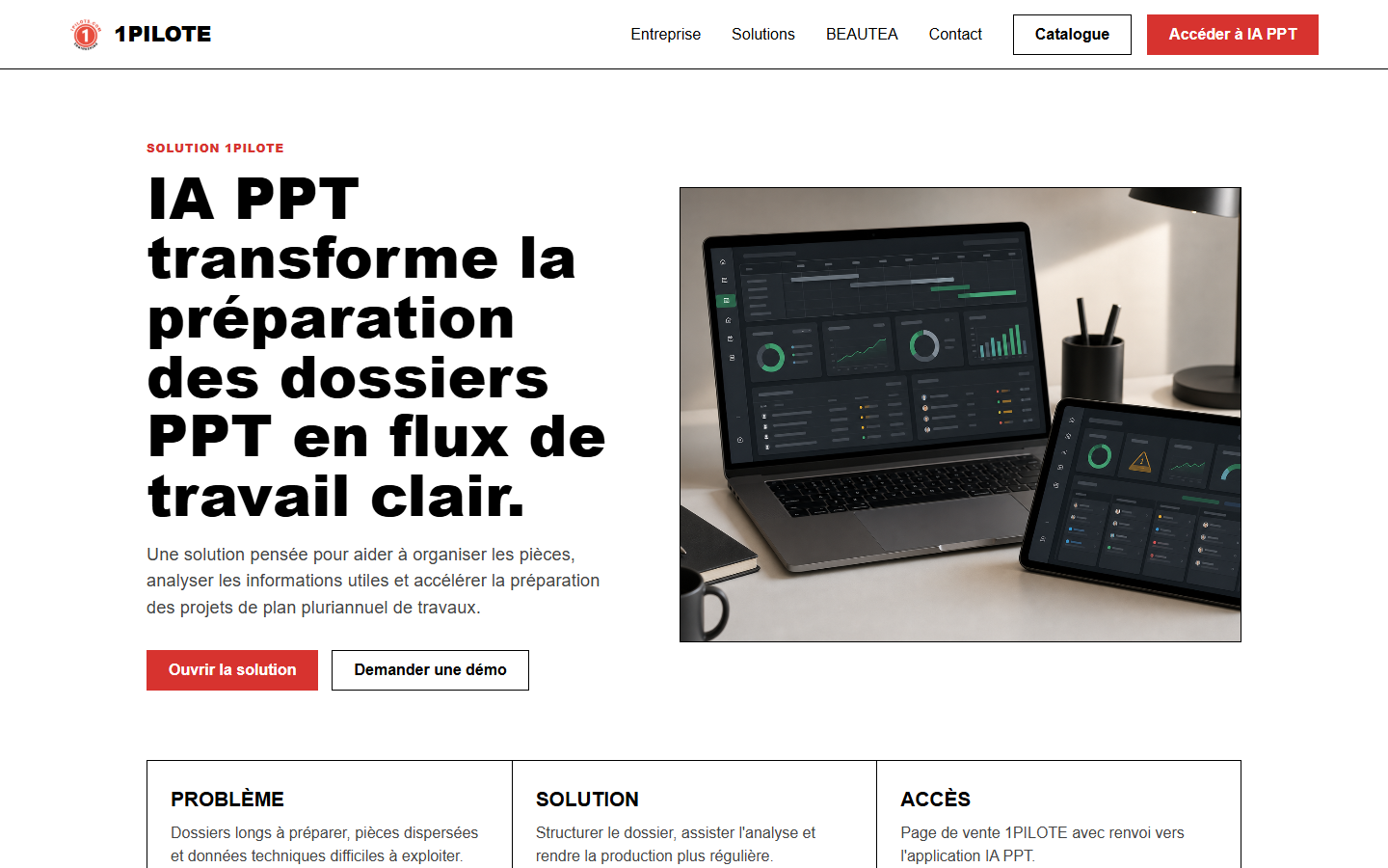 Aperçu de la landing page IA PPT